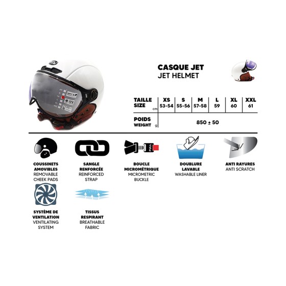 Casque JET  blanc brillant (taille XS à XXL) 4