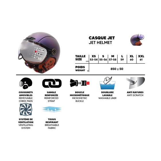 Casque JET  bleu mat caméléon (taille XS à XXL) 4