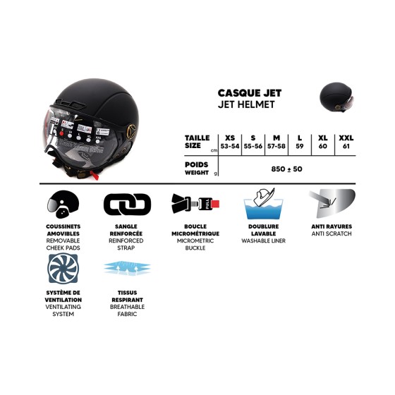 Casque JET  noir mat (taille XS à XXL) 4