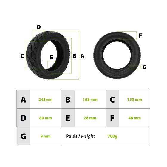 Pneu 80/65-6 route Dualtron Victor Zero10x Mantis 3