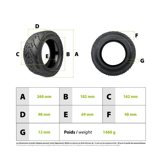 Pneu 90/65-6.5 Tubeless + Gel anti crevaison 3