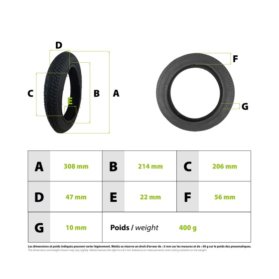 Pneu draisienne 12,5 x 1,75 2 1/4 3