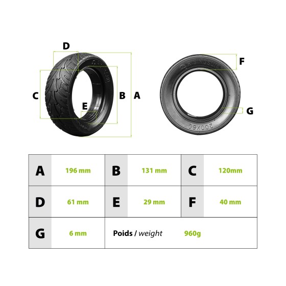 Pneu plein 200x60 Zero8 Ar Dualtron Raptor 3