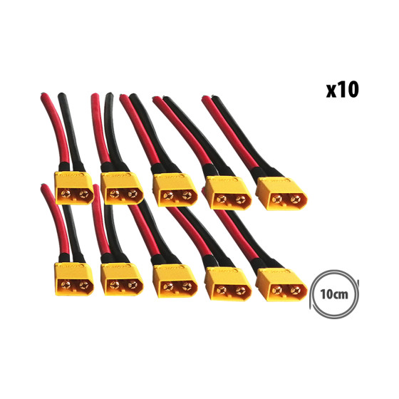 Prises XT60 male cable 10cm x10 pcs